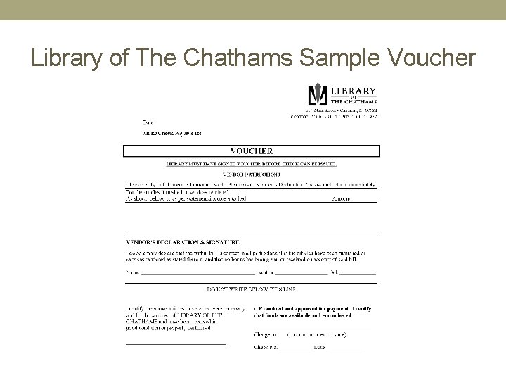 Library of The Chathams Sample Voucher 