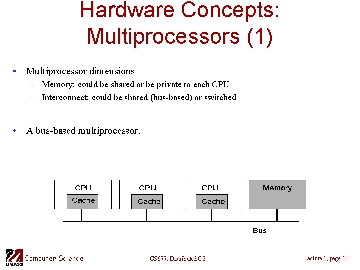 Hardware Concepts: Multiprocessors (1) • Multiprocessor dimensions – Memory: could be shared or be