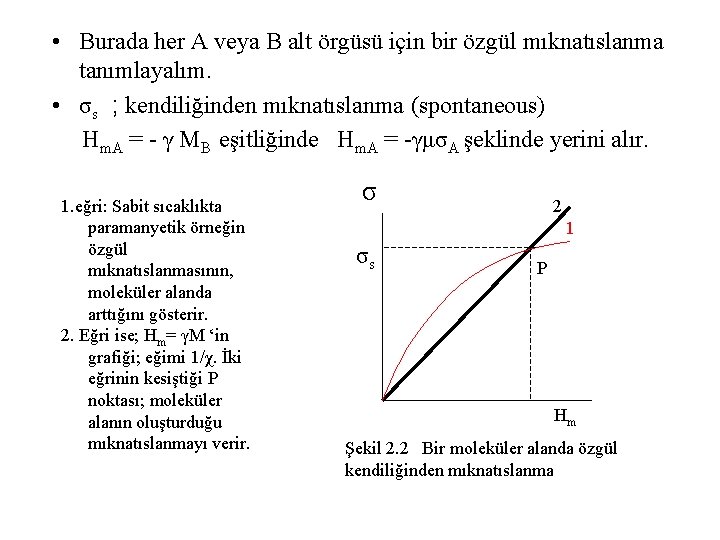  • Burada her A veya B alt örgüsü için bir özgül mıknatıslanma tanımlayalım.