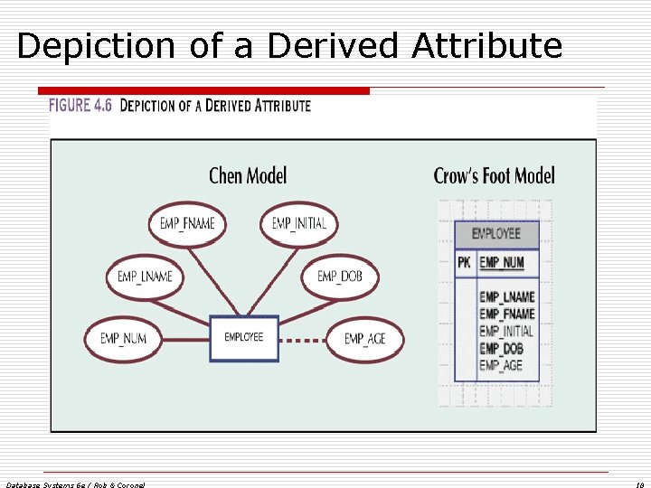 Depiction of a Derived Attribute Database Systems 6 e / Rob & Coronel 18 Depiction of a Derived Attribute Database Systems 6 e / Rob & Coronel 18