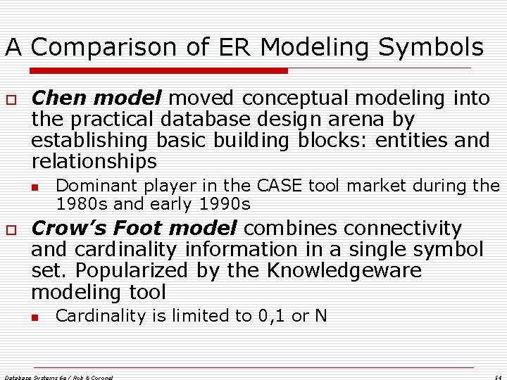 A Comparison of ER Modeling Symbols o Chen model moved conceptual modeling into the A Comparison of ER Modeling Symbols o Chen model moved conceptual modeling into the