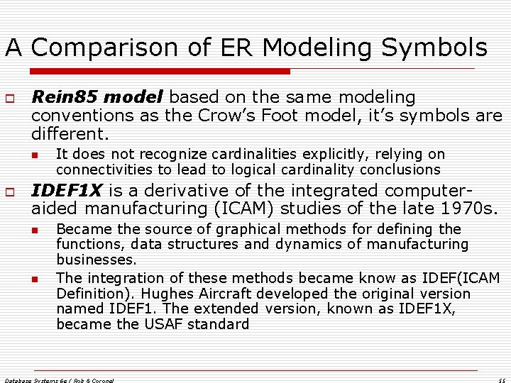 A Comparison of ER Modeling Symbols o Rein 85 model based on the same A Comparison of ER Modeling Symbols o Rein 85 model based on the same