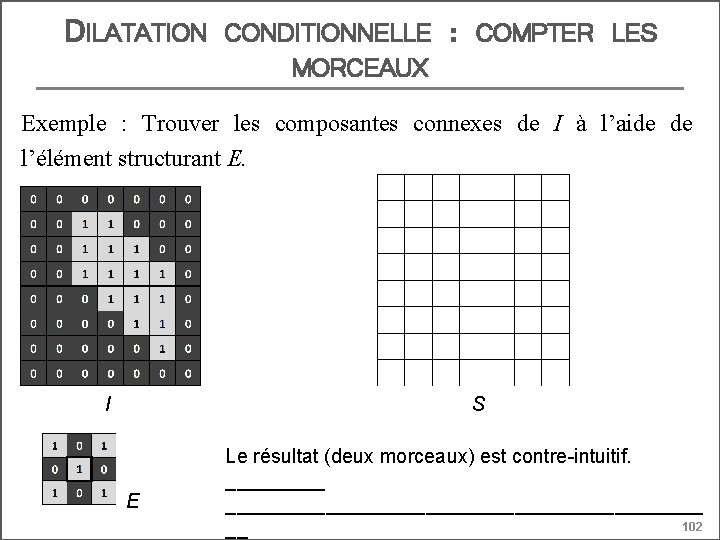 DILATATION CONDITIONNELLE MORCEAUX : COMPTER LES Exemple : Trouver les composantes connexes de I