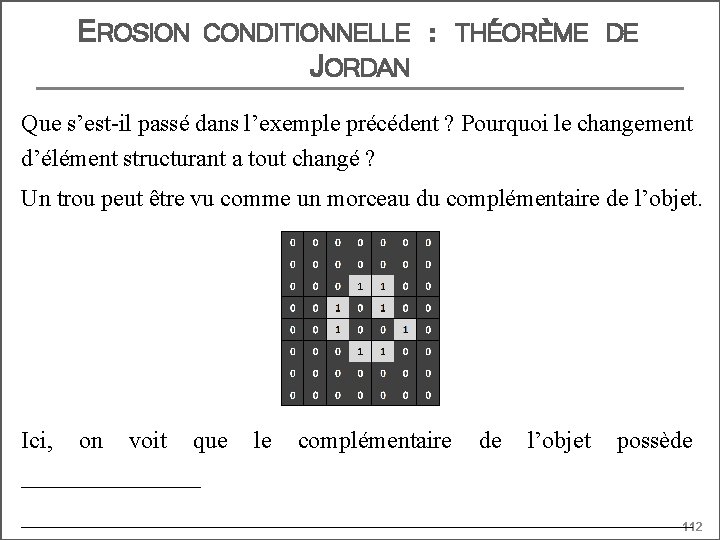 EROSION CONDITIONNELLE JORDAN : THÉORÈME DE Que s’est-il passé dans l’exemple précédent ? Pourquoi