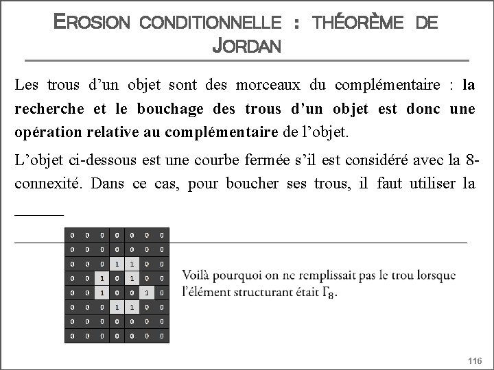 EROSION CONDITIONNELLE JORDAN : THÉORÈME DE Les trous d’un objet sont des morceaux du