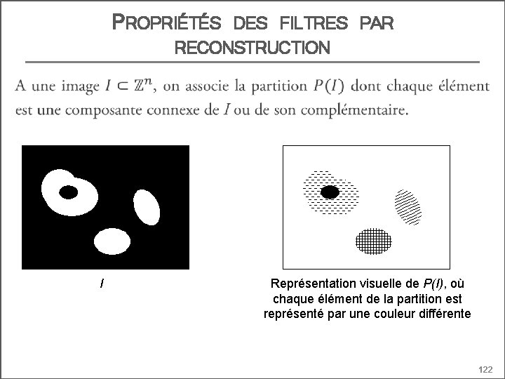 PROPRIÉTÉS DES FILTRES PAR RECONSTRUCTION I Représentation visuelle de P(I), où chaque élément de