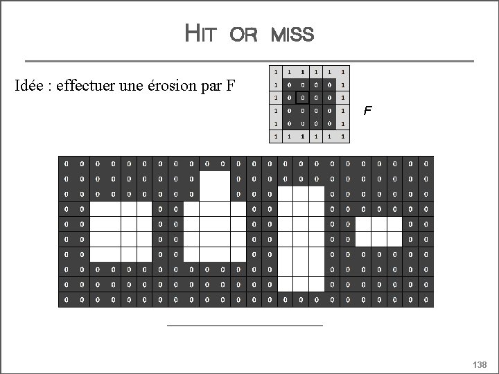 HIT OR MISS Idée : effectuer une érosion par F F _________________ 138 