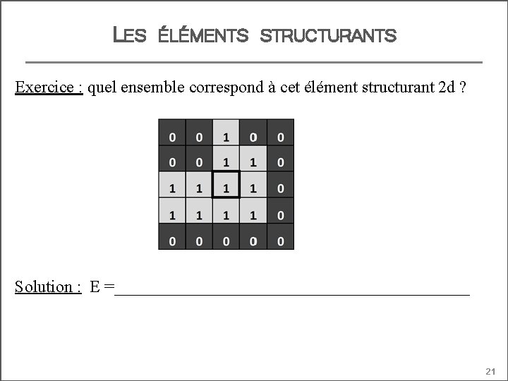 LES ÉLÉMENTS STRUCTURANTS Exercice : quel ensemble correspond à cet élément structurant 2 d