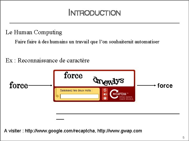 INTRODUCTION Le Human Computing Faire faire à des humains un travail que l’on souhaiterait