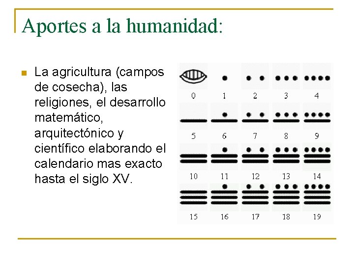 Aportes a la humanidad: n La agricultura (campos de cosecha), las religiones, el desarrollo