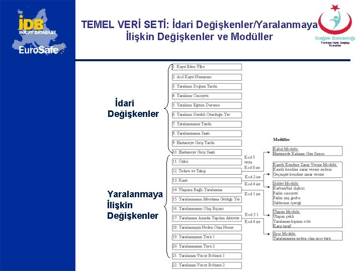 TEMEL VERİ SETİ: İdari Değişkenler/Yaralanmaya İlişkin Değişkenler ve Modüller İdari Değişkenler Yaralanmaya İlişkin Değişkenler