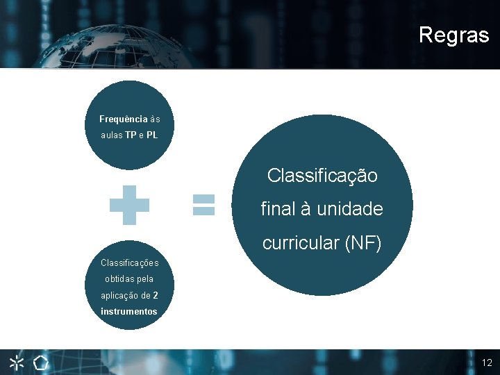 Regras Frequência às aulas TP e PL Classificação final à unidade curricular (NF) Classificações