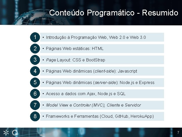 Conteúdo Programático - Resumido 1 • Introdução à Programação Web, Web 2. 0 e