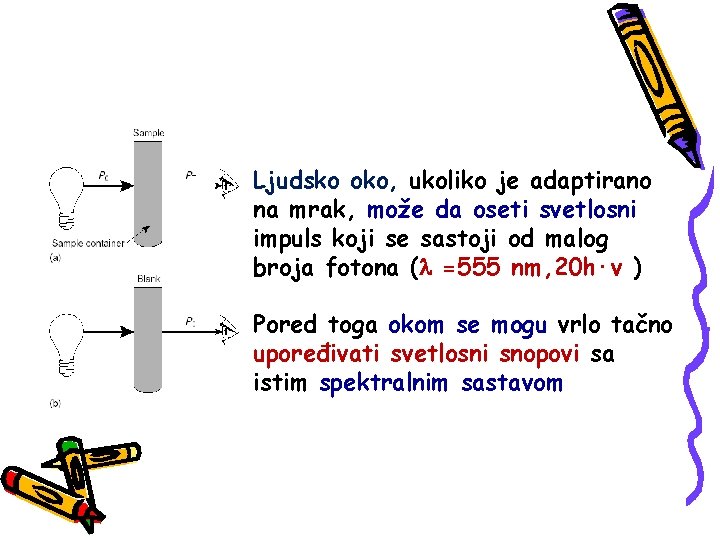 Ljudsko oko, ukoliko je adaptirano na mrak, može da oseti svetlosni impuls koji se