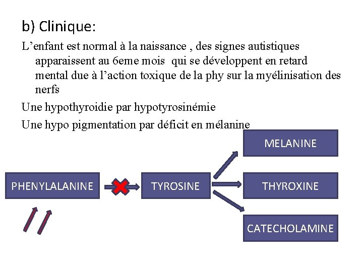 b) Clinique: L’enfant est normal à la naissance , des signes autistiques apparaissent au