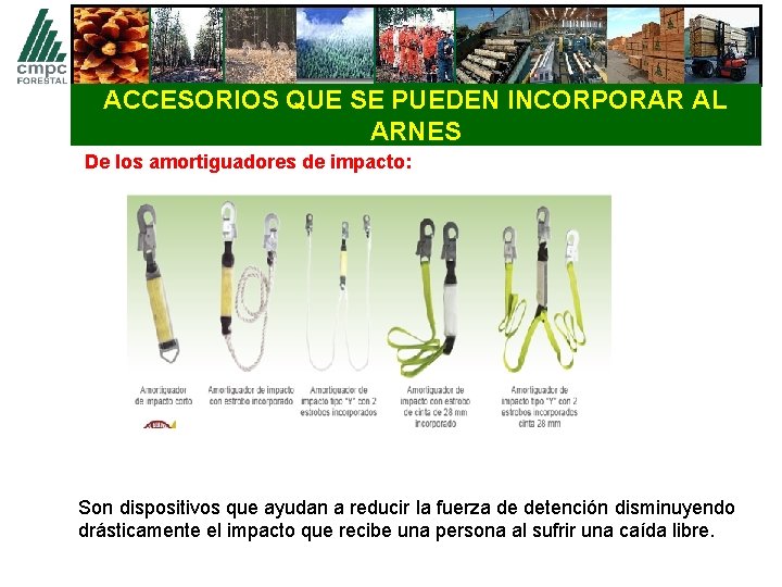ACCESORIOS QUE SE PUEDEN INCORPORAR AL ARNES De los amortiguadores de impacto: Son dispositivos