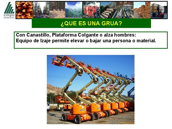 ¿QUE ES UNA GRUA? Con Canastillo, Plataforma Colgante o alza hombres: Equipo de Izaje
