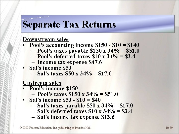 Separate Tax Returns Downstream sales • Pool's accounting income $150 - $10 = $140