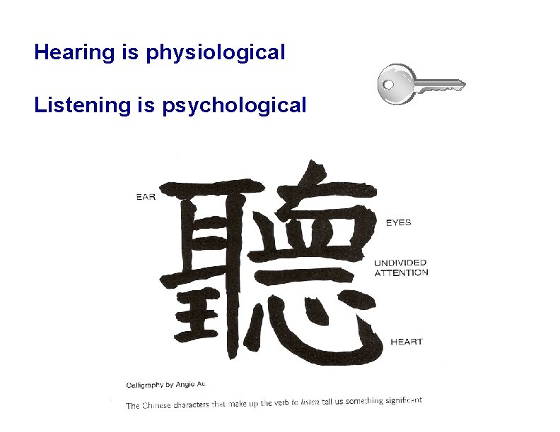 Hearing is physiological Listening is psychological 