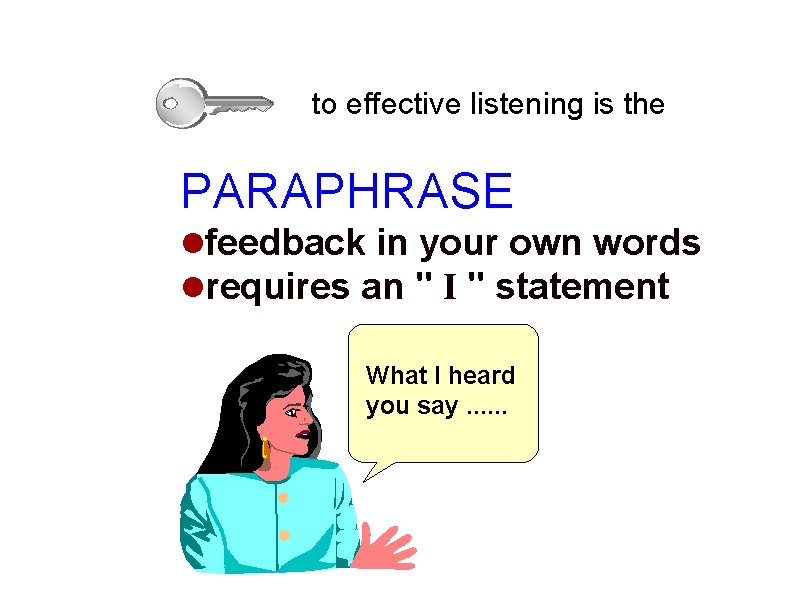 to effective listening is the PARAPHRASE lfeedback in your own words lrequires an "