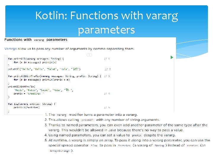 Kotlin: Functions with vararg parameters 