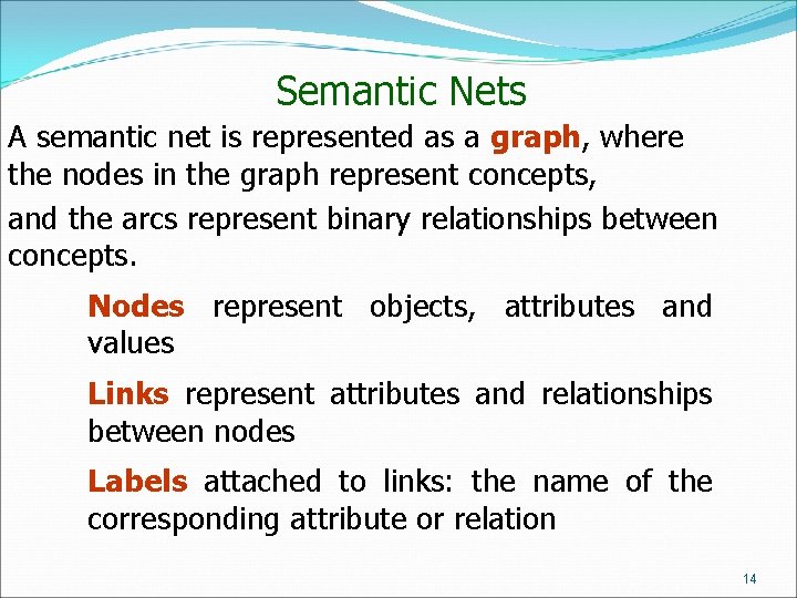 Semantic Nets A semantic net is represented as a graph, where the nodes in