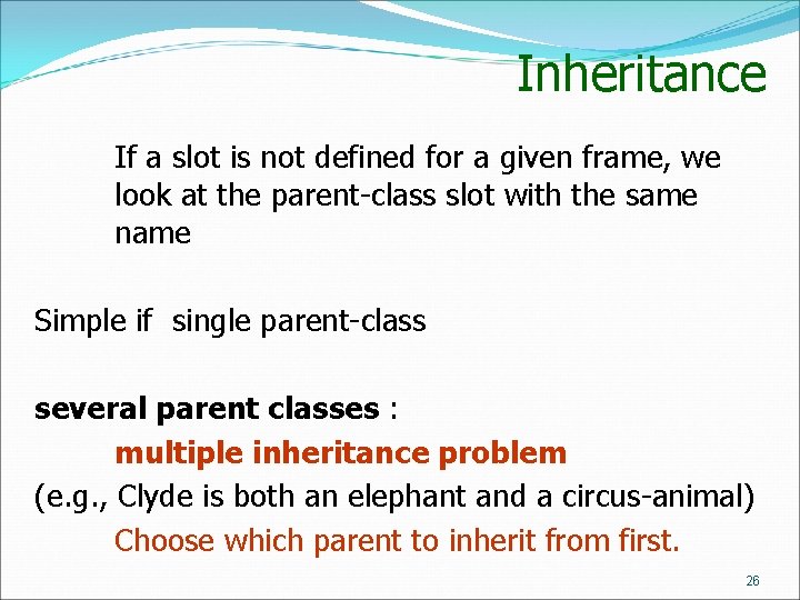 Inheritance If a slot is not defined for a given frame, we look at