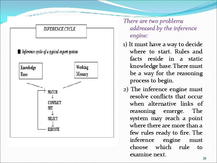 There are two problems addressed by the inference engine: 1) It must have a There are two problems addressed by the inference engine: 1) It must have a