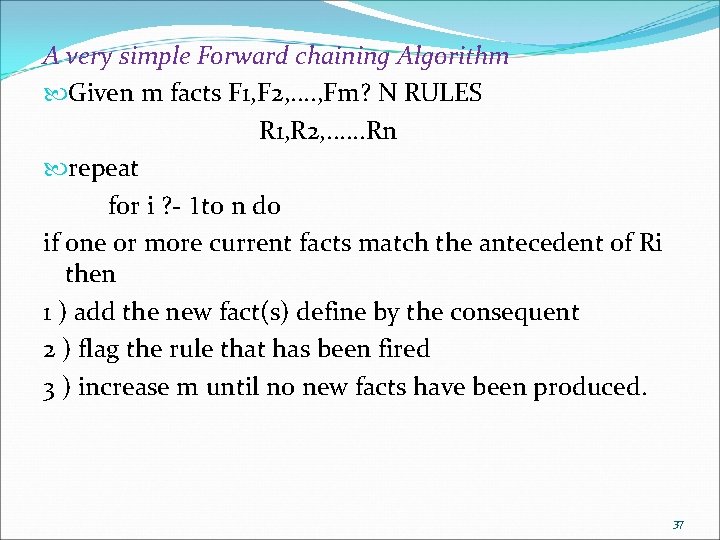 A very simple Forward chaining Algorithm Given m facts F 1, F 2, . A very simple Forward chaining Algorithm Given m facts F 1, F 2, .