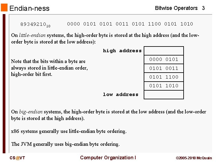 Endian-ness 8934921010 Bitwise Operators 3 0000 0101 0011 0101 1100 0101 1010 On little-endian Endian-ness 8934921010 Bitwise Operators 3 0000 0101 0011 0101 1100 0101 1010 On little-endian