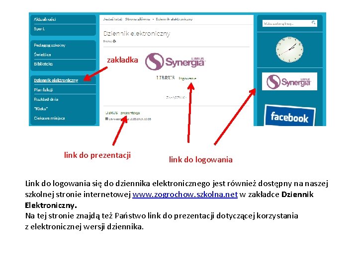zakładka link do prezentacji link do logowania Link do logowania się do dziennika elektronicznego
