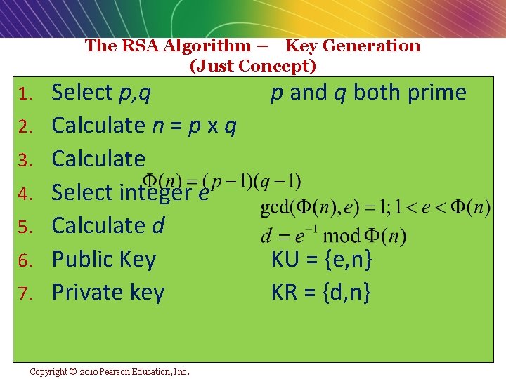 The RSA Algorithm – Key Generation (Just Concept) 1. 2. 3. 4. 5. 6.