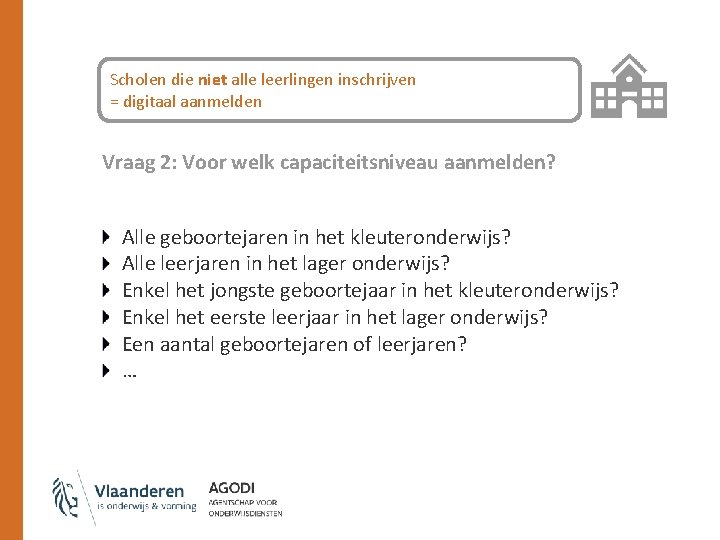 Scholen die niet alle leerlingen inschrijven = digitaal aanmelden Vraag 2: Voor welk capaciteitsniveau