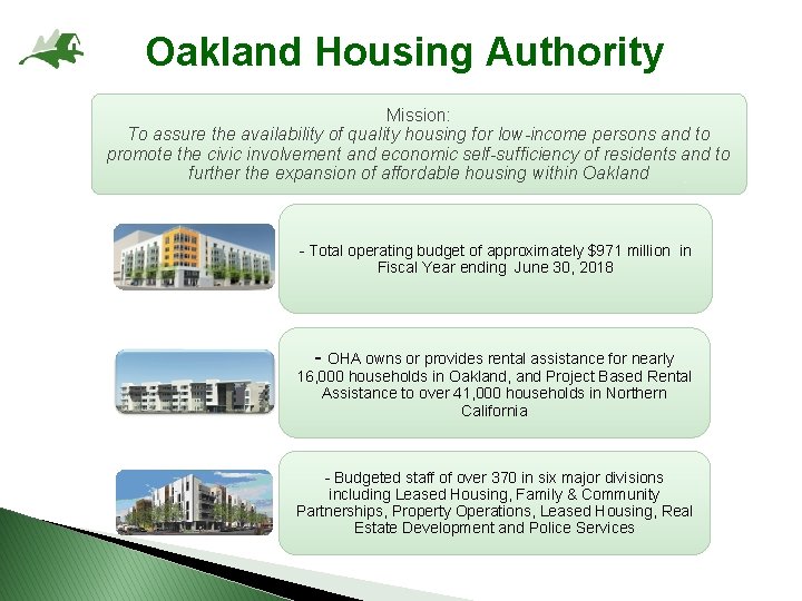 Oakland Housing Authority Mission: To assure the availability of quality housing for low-income persons