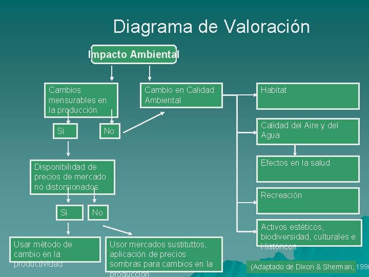 Diagrama de Valoración Impacto Ambiental Cambios mensurables en la producción Si Cambio en Calidad