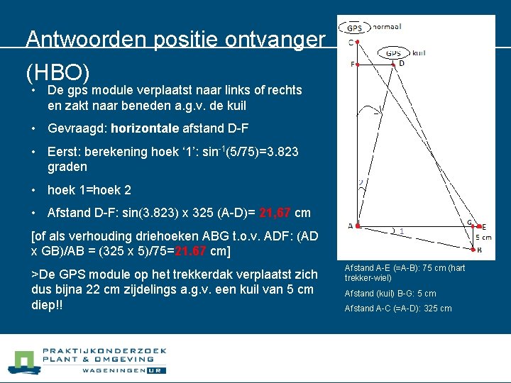 Antwoorden positie ontvanger (HBO) • De gps module verplaatst naar links of rechts en