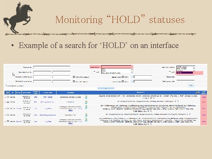 Monitoring “HOLD” statuses • Example of a search for ‘HOLD’ on an interface 