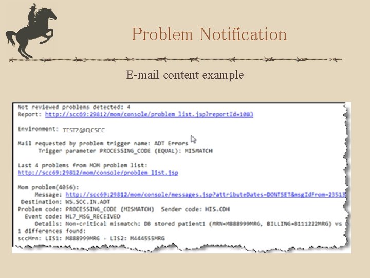 Problem Notification E-mail content example 