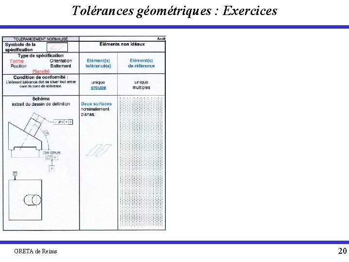 Tolérances géométriques : Exercices GRETA de Reims 20 