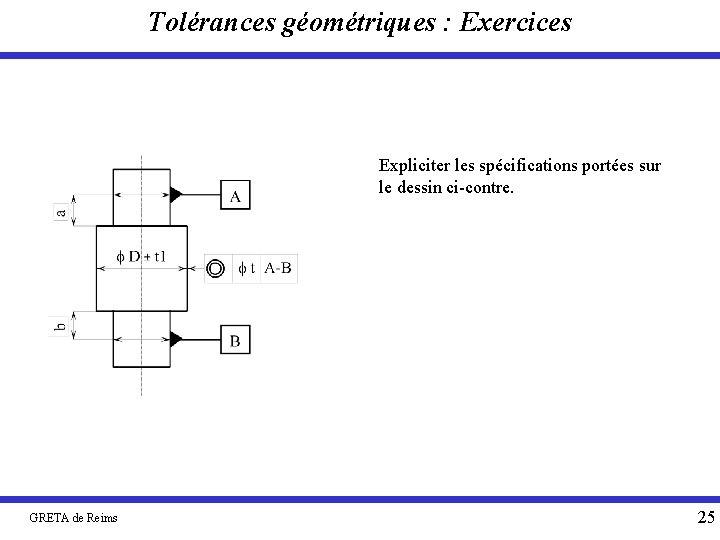 Tolérances géométriques : Exercices Expliciter les spécifications portées sur le dessin ci-contre. GRETA de