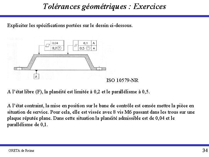 Tolérances géométriques : Exercices Expliciter les spécifications portées sur le dessin ci-dessous. ISO 10579