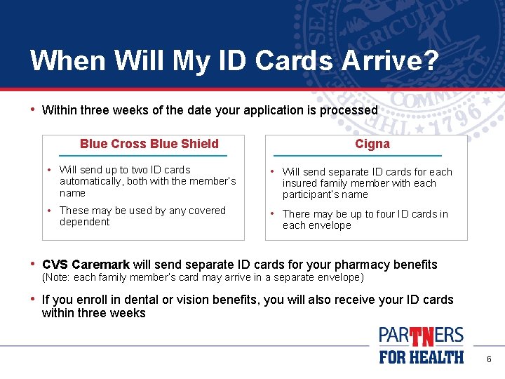 When Will My ID Cards Arrive? • Within three weeks of the date your