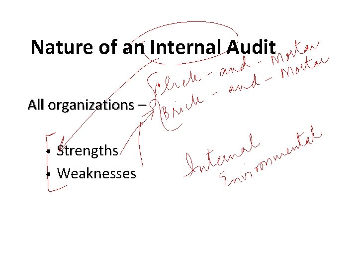 Nature of an Internal Audit All organizations – Strengths • Weaknesses • 