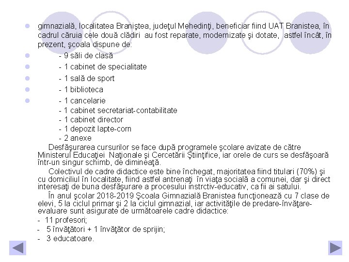 l gimnazială, localitatea Braniştea, judeţul Mehedinţi, beneficiar fiind UAT Branistea, în cadrul căruia cele