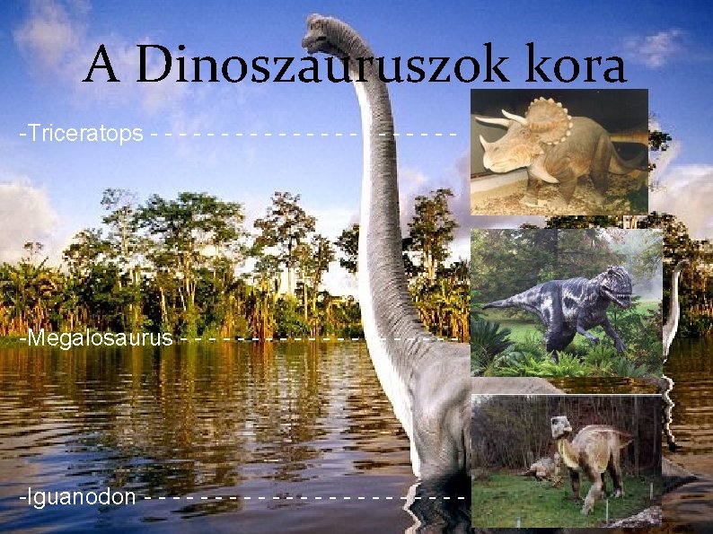 A Dinoszauruszok kora -Triceratops - - - - - -Triceratops -Megalosaurus - - -