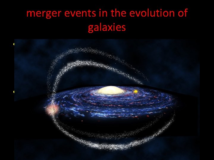 merger events in the evolution of galaxies • Our own galaxy has a tiny