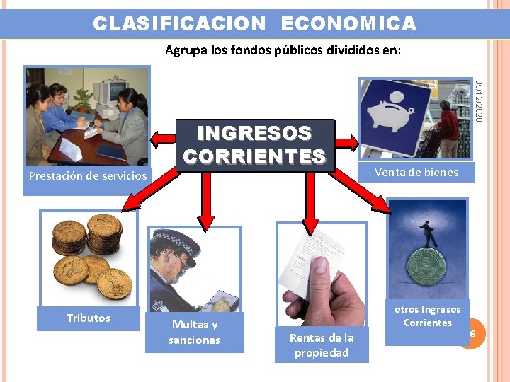 CLASIFICACION ECONOMICA Agrupa los fondos públicos divididos en: Tributos Multas y sanciones 05/12/2020 Prestación