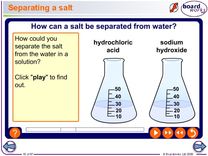 Separating a salt 10 of 47 © Boardworks Ltd 2008 