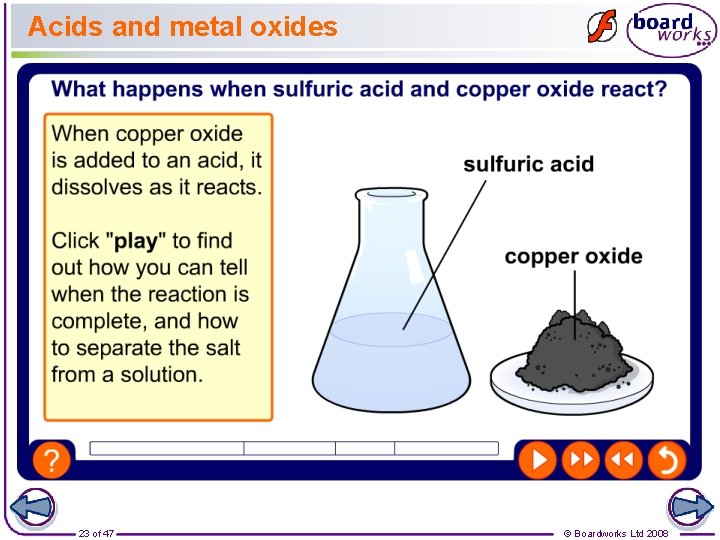 Acids and metal oxides 23 of 47 © Boardworks Ltd 2008 