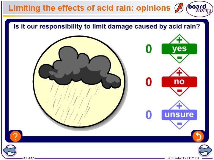 Limiting the effects of acid rain: opinions 43 of 47 © Boardworks Ltd 2008